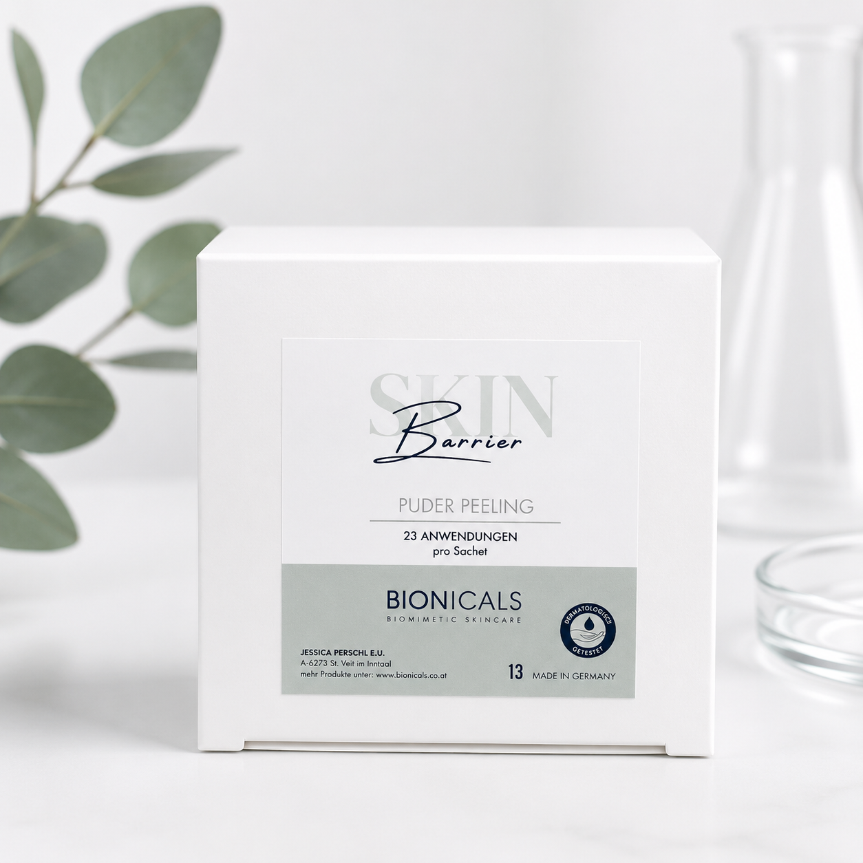 BIONICALS Skin Barriere Puderpeeling für empfindliche Haut. Entfernt abgestorbene Hautzellen besonders schonend, verfeinert das Hautbild und unterstützt die natürliche Hautbarriere.