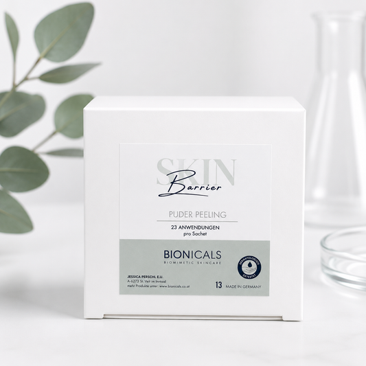 BIONICALS Skin Barriere Puderpeeling für empfindliche Haut. Entfernt abgestorbene Hautzellen besonders schonend, verfeinert das Hautbild und unterstützt die natürliche Hautbarriere.