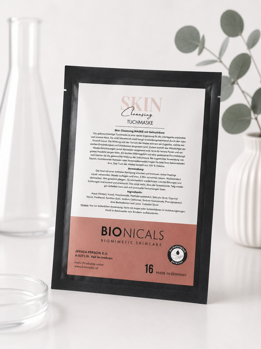 BIONICALS Skin Cleansing Tuchmaske für unreine, gestresste und fahle Haut. Reinigt die Haut intensiv, verfeinert das Hautbild und sorgt für ein frisches Hautgefühl.