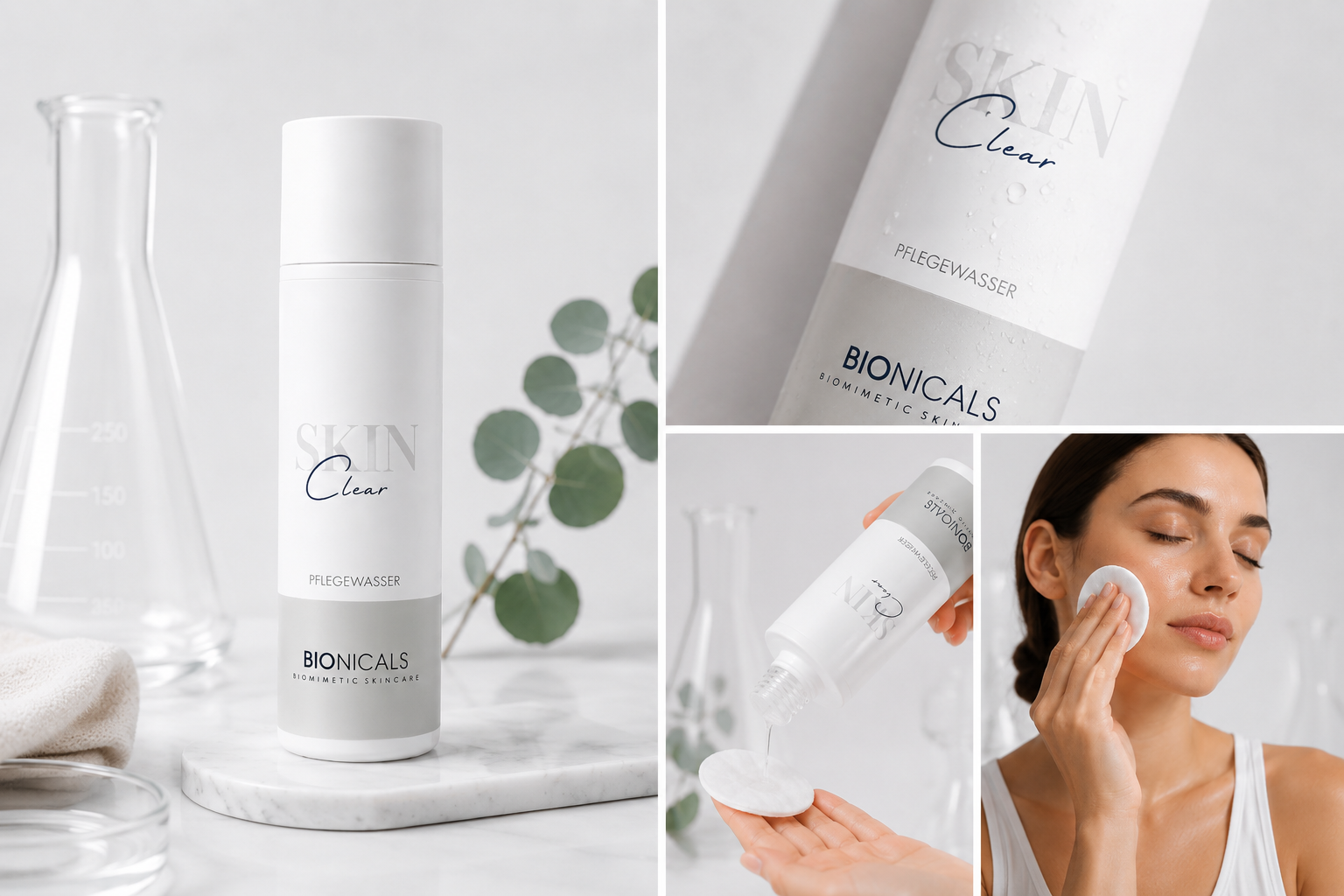 BIONICALS Skin Clear Pflegewasser für unreine, fettige und zu Entzündungen neigende Haut. Unterstützt die Hautklärung, verfeinert die Poren und fördert ein ausgeglichenes Hautbild.